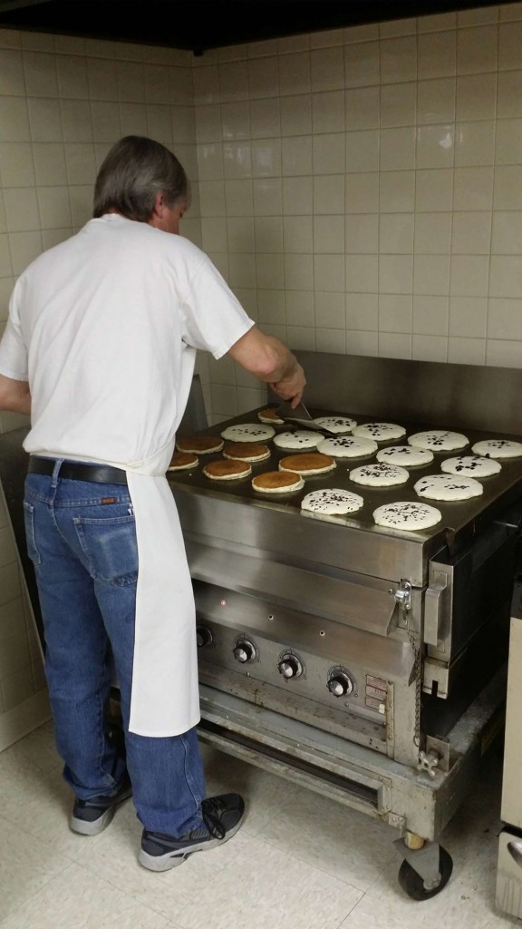 Flipper Faust preparing Easter Pancakes